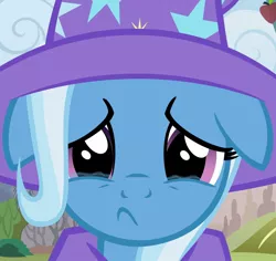 Size: 1000x944 | Tagged: safe, artist:afkrobot, derpibooru import, trixie, pony, unicorn, :<, bust, crying, female, floppy ears, frown, looking at you, mare, sad, solo