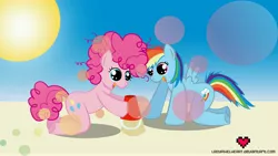 Size: 5683x3200 | Tagged: artist:ladypixelheart, beach, derpibooru import, pinkie pie, rainbow dash, safe