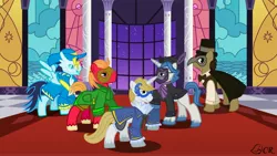 Size: 5683x3200 | Tagged: safe, artist:ladypixelheart, derpibooru import, big macintosh, doctor whooves, fancypants, masquerade, prince blueblood, soarin', time turner, earth pony, pony, male, stallion