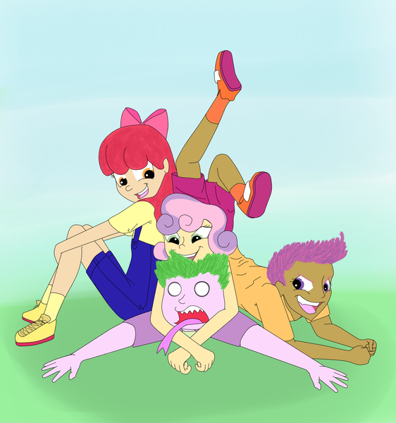 Size: 1537x1642 | Tagged: apple bloom, artist:ac-drawings, artist:mousathe14, cutie mark crusaders, derpibooru import, humanized, safe, scootaloo, spike, sweetie belle