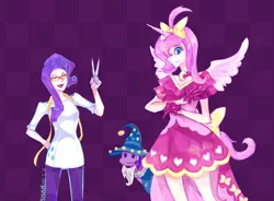 Size: 1800x1327 | Tagged: artist:s0901, bow, clothes, deleted scene, derpibooru import, dress, glasses, gloves, humanized, luna eclipsed, measuring tape, pants, pinkluna, princess luna, rarity, rarity's glasses, safe, scissors, shirt, star swirl the bearded, twilight sparkle, what could have been