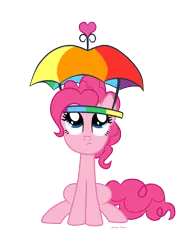 Size: 1075x1434 | Tagged: safe, artist:mlpazureglow, derpibooru import, pinkie pie, pony, feeling pinkie keen, hat, sitting, solo, umbrella hat