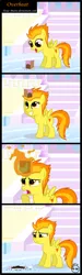 Size: 706x2358 | Tagged: safe, artist:toxic-mario, derpibooru import, spitfire, pegasus, pony, cake, comic, filly, fire, solo, spitfiery, spitfire's hair is fire