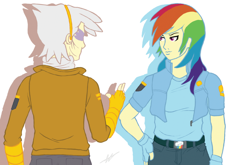 Size: 1500x1069 | Tagged: derpibooru import, gilda, humanized, military, pilot, rainbow dash, safe