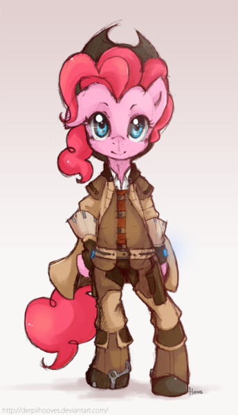 Size: 516x900 | Tagged: safe, artist:derpiihooves, derpibooru import, pinkie pie, pony, bipedal, clothes, crossover, hat, smuggler, star wars, star wars: the old republic