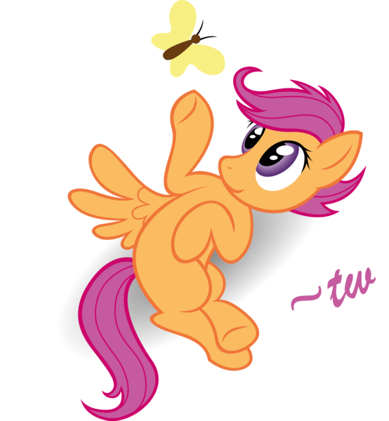 Size: 3936x4264 | Tagged: safe, artist:anders-art, derpibooru import, scootaloo, butterfly, cute, solo