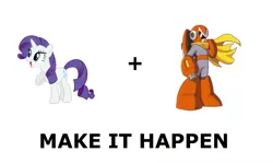 Size: 1337x796 | Tagged: safe, derpibooru import, rarity, crossover, exploitable meme, make it happen, megaman, meme, meta, proto man