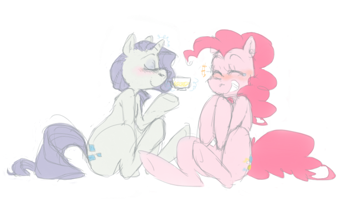 Size: 715x411 | Tagged: artist:crunk, derpibooru import, female, lesbian, pinkie pie, raripie, rarity, safe, shipping, tea