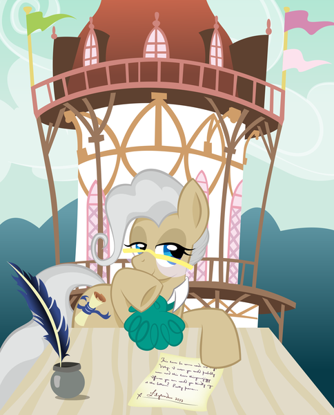 Size: 1500x1858 | Tagged: safe, artist:deeptriviality, derpibooru import, mayor mare, earth pony, pony, female, glasses, inkwell, mare, ponyville, ponyville town hall, quill, scroll, solo