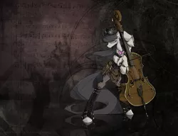 Size: 1300x1000 | Tagged: safe, artist:nastylady, derpibooru import, octavia melody, earth pony, pony, abstract background, cello, clothes, eyes closed, female, goggles, hat, mare, musical instrument, playing instrument, solo, steampunk