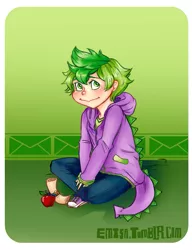 Size: 801x1044 | Tagged: artist:emisa, clothes, converse, derpibooru import, hoodie, humanized, safe, shoes, spike