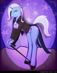 Size: 921x1183 | Tagged: anthro, artist:scappo, breasts, cane, colored, derpibooru import, female, leotard, magician outfit, solo, solo female, suggestive, trixie, unguligrade anthro