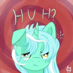 Size: 1000x1000 | Tagged: safe, artist:cheshiresdesires, derpibooru import, lyra heartstrings, pony, unicorn, abstract background, bags under eyes, bed mane, bust, lidded eyes, messy mane, morning ponies, portrait, sleepy, solo