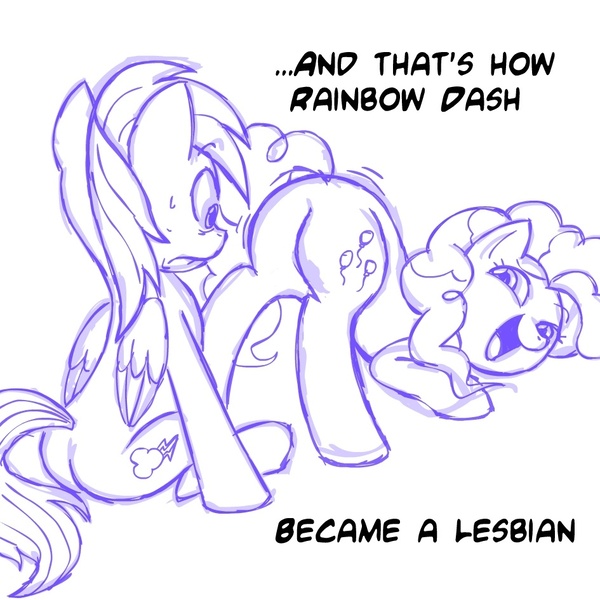 Size: 945x945 | Tagged: questionable, artist:megasweet, derpibooru import, pinkie pie, rainbow dash, female, lesbian, pinkiedash, plot, presenting, shipping, sketch