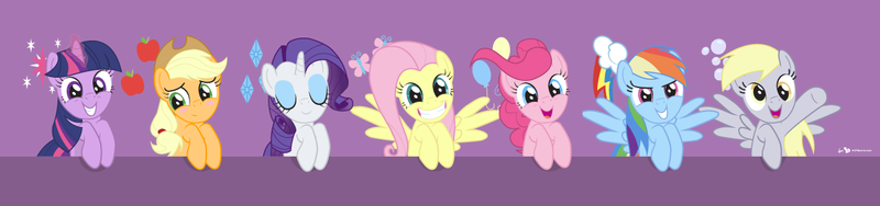 Size: 1280x300 | Tagged: safe, artist:dm29, derpibooru import, applejack, derpy hooves, fluttershy, pinkie pie, rainbow dash, rarity, twilight sparkle, earth pony, pegasus, pony, unicorn, cute, dashabetes, derpabetes, diapinkes, female, jackabetes, julian yeo is trying to murder us, mare, raribetes, shyabetes, twiabetes