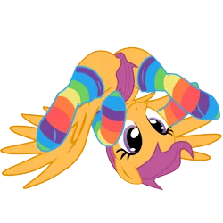 Size: 5556x5556 | Tagged: absurd resolution, artist:destinyprogenitor, artist:illuminatiums, artist:sevenfates, clothes, covering, cute, cutealoo, derpibooru import, female, foalcon, piledriver, rainbow socks, scootaloo, simple background, socks, solo, solo female, strategically covered, striped socks, suggestive, tail censor, transparent background, upside down, vector