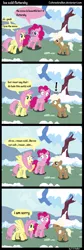 Size: 515x1536 | Tagged: safe, artist:coltsteelstallion, derpibooru import, fluttershy, lickety split, pinkie pie, earth pony, pegasus, pony, colt, comic, crying, exclamation point, female, flutterbitch, g4, lickety split (g4), mare, pun, snow, trio