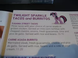 Size: 640x480 | Tagged: burrito, derpibooru import, menu, mexican, safe, taco, taco twilight, text, twilight sparkle