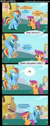 Size: 615x1536 | Tagged: arachnophobia, artist:coltsteelstallion, comic, derpibooru import, rainbow dash, safe, scootaloo, spider