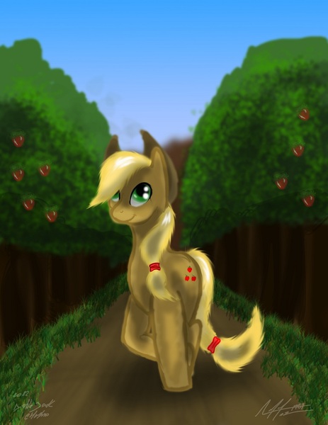 Size: 772x1000 | Tagged: apple, applejack, artist:afl316, derpibooru import, food, safe, solo, tree