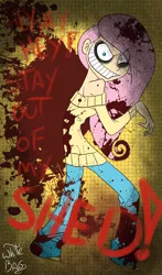 Size: 854x1450 | Tagged: artist:whitebag, blood, breasts, clothes, derpibooru import, fluttershed, fluttershy, humanized, looking at you, .mov, off shoulder, off shoulder sweater, semi-grimdark, shed.mov, solo, sweater, sweatershy