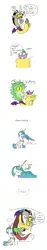 Size: 707x3793 | Tagged: safe, artist:mickeymonster, derpibooru import, discord, princess celestia, spike, alicorn, draconequus, dragon, pony, squeezin' it, accidental kiss, burp, butt kiss, comic, derp, female, fire, fire breath, green fire, kiss my ass, male, mare, squeeze, surprised, teleportation mishap, wide eyes