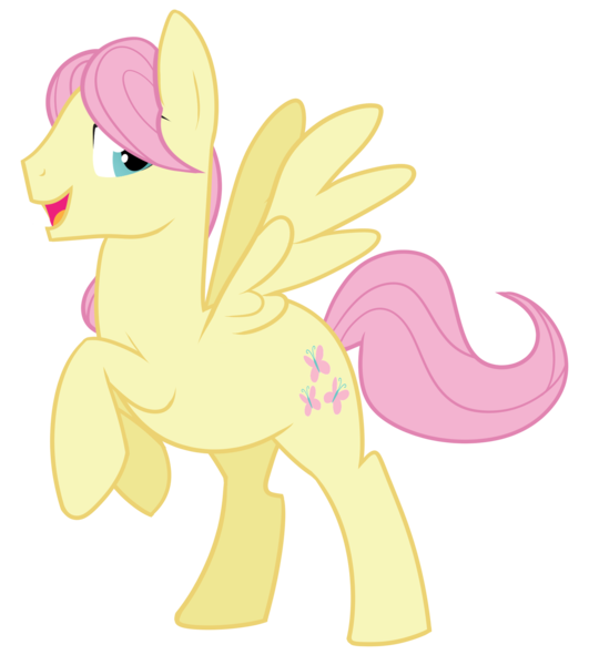 Size: 1789x2021 | Tagged: safe, artist:wicklesmack, derpibooru import, fluttershy, pegasus, pony, butterscotch, looking back, open mouth, rearing, rule 63, simple background, smiling, solo, spread wings, transparent background, vector, wings
