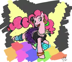 Size: 1409x1200 | Tagged: 80s, artist:kudalyn, clothes, dancing, derpibooru import, fashion, leg warmers, outfit, party, pinkie pie, safe, solo