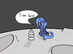 Size: 13495x10090 | Tagged: safe, artist:joemasterpencil, derpibooru import, princess luna, alicorn, pony, absurd resolution, banishment, bored, cute, dialogue, moon, partial color, pile, rock, s1 luna, sitting, solo, space, speech, woona