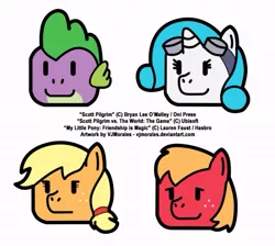 Size: 719x645 | Tagged: safe, artist:vjmorales, derpibooru import, applejack, big macintosh, rarity, spike, earth pony, pony, male, scott pilgrim vs the world, stallion