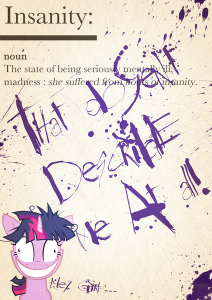 Size: 900x1273 | Tagged: safe, artist:skeptic-mousey, derpibooru import, twilight sparkle, lesson zero, insanity, poster, twilight snapple, typography