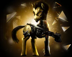 Size: 1280x1024 | Tagged: adam jensen, amputee, artist:wylfden, cyborg, derpibooru import, deus ex, deus ex: human revolution, i never asked for this, ponified, safe