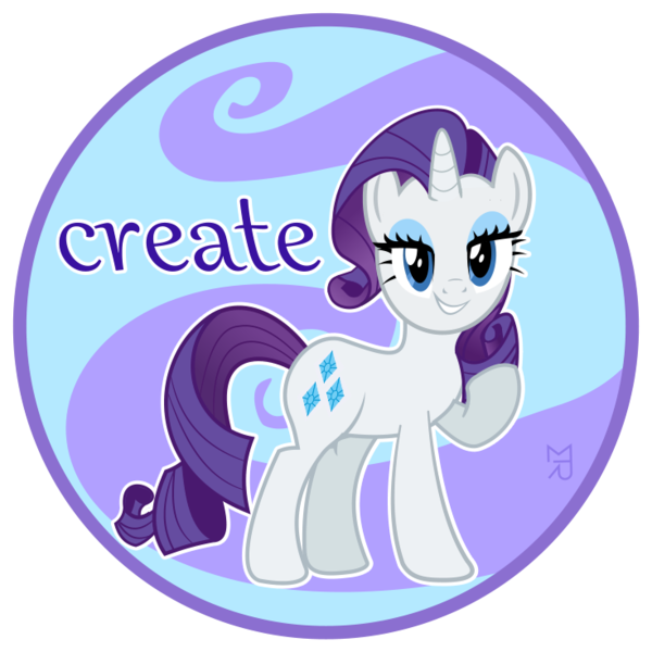 Size: 735x735 | Tagged: safe, artist:zobe, derpibooru import, rarity, pony, unicorn, abstract background, create, female, lidded eyes, looking at you, mare, raised hoof, round, smiling, solo, standing