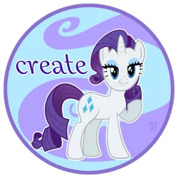 Size: 735x735 | Tagged: safe, artist:zobe, derpibooru import, rarity, pony, unicorn, abstract background, create, female, lidded eyes, looking at you, mare, raised hoof, round, smiling, solo, standing