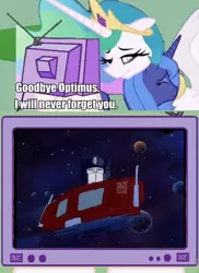 Size: 698x960 | Tagged: safe, derpibooru import, princess celestia, princess luna, pony, exploitable meme, in memory, meme, optilestia, optimus prime, sad, transformers, tv meme