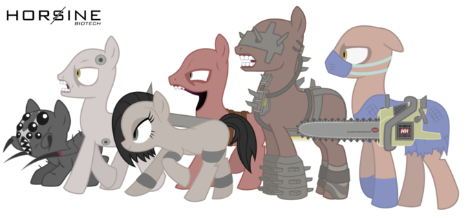 Size: 680x318 | Tagged: artist needed, clot, crawler, derpibooru import, fleshpound, gorefast, grimdark, killing floor, ponified, scrake, source needed, specimens, stalker