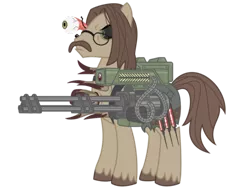 Size: 680x510 | Tagged: semi-grimdark, artist:etonyoc, derpibooru import, ponified, cyborg, pony, cyber mutant, glasses, gun, killing floor, male, mini-gun, mutant, mutated pony, stallion, syringe, the patriarch, weapon