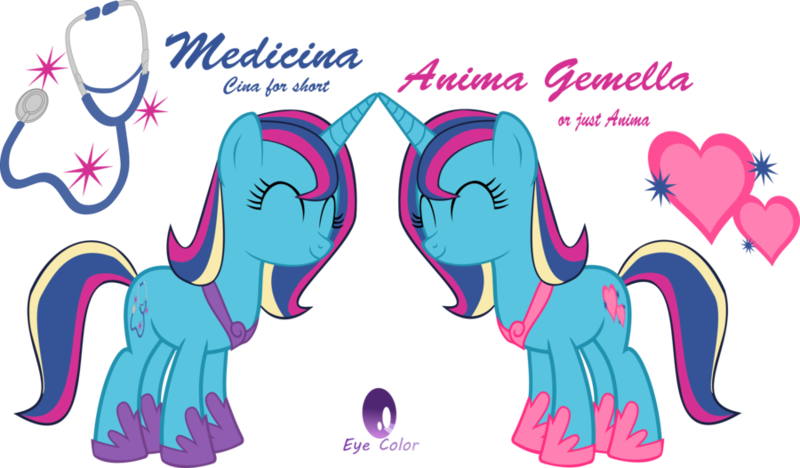 Size: 900x526 | Tagged: safe, artist:asdflove, derpibooru import, oc, oc:anima gemella, oc:medicina, unofficial characters only, pony, unicorn, duo, eyes closed, female, mare, offspring, parent:princess cadance, parent:shining armor, parents:shiningcadance, siblings, simple background, sisters, transparent background, twins, vector