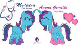 Size: 900x526 | Tagged: safe, artist:asdflove, derpibooru import, oc, oc:anima gemella, oc:medicina, unofficial characters only, pony, unicorn, duo, eyes closed, female, mare, offspring, parent:princess cadance, parent:shining armor, parents:shiningcadance, siblings, simple background, sisters, transparent background, twins, vector