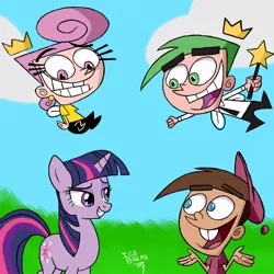 Size: 900x900 | Tagged: artist:icebreak23, cosmo, crossover, derpibooru import, human, safe, smiling, the fairly oddparents, timmy turner, twilight sparkle, wanda