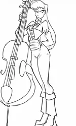 Size: 768x1280 | Tagged: arm behind back, artist:jonfreeman, cello, clothes, corset, derpibooru import, female, human, humanized, legs, looking at you, monochrome, musical instrument, octavia melody, safe, solo