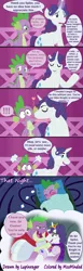Size: 575x1861 | Tagged: safe, artist:lupinrager, artist:meanmotorscooter, artist:moominded, derpibooru import, rarity, spike, and then spike was gay, beefspike, comic, elusive, half r63 shipping, implied transformation, questioning, rule 63, sexually confused, shipping, sparity, spelusive
