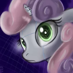 Size: 1024x1024 | Tagged: safe, artist:imsokyo, derpibooru import, sweetie belle, pony, robot, robot pony, unicorn, bust, female, filly, foal, horn, portrait, solo, sweetie bot