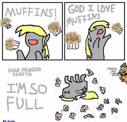 Size: 668x639 | Tagged: safe, derpibooru import, applejack, derpy hooves, pegasus, pony, baked bads, female, i'm so alone, mare, meme, muffin, that pony sure does love muffins, wat