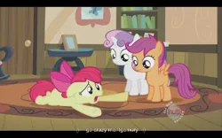 Size: 640x400 | Tagged: apple bloom, cutie mark crusaders, derpibooru import, family appreciation day, safe, scootaloo, screencap, sweetie belle, youtube caption