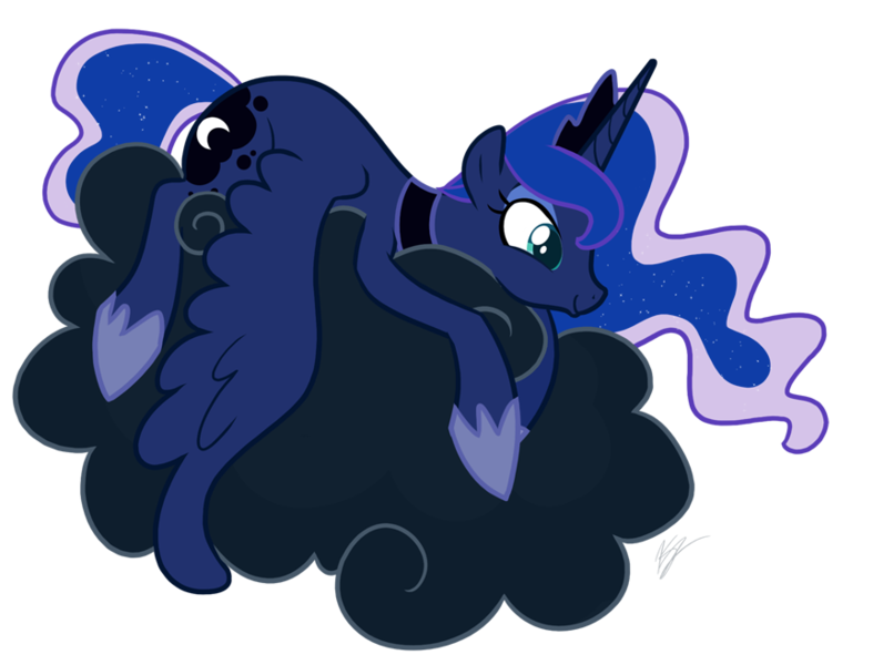 Size: 862x657 | Tagged: artist:egophiliac, cloud, derpibooru import, princess luna, prone, safe, simple background, solo, transparent background