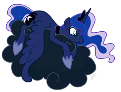 Size: 862x657 | Tagged: artist:egophiliac, cloud, derpibooru import, princess luna, prone, safe, simple background, solo, transparent background