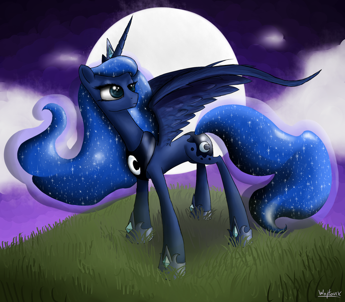 Size: 2000x1750 | Tagged: artist:wojtovix, derpibooru import, moon, night, princess luna, safe, solo