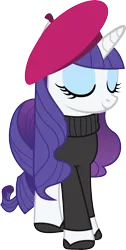 Size: 4255x8467 | Tagged: absurd resolution, artist:quanno3, beatnik rarity, beret, clothes, derpibooru import, hat, rarity, safe, simple background, solo, sweater, transparent background, vector