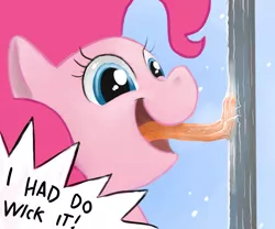 Size: 968x804 | Tagged: safe, artist:olafski, derpibooru import, pinkie pie, a christmas story, frozen, licking, pole, stuck, tongue out, tongue stuck to pole, too dumb to live